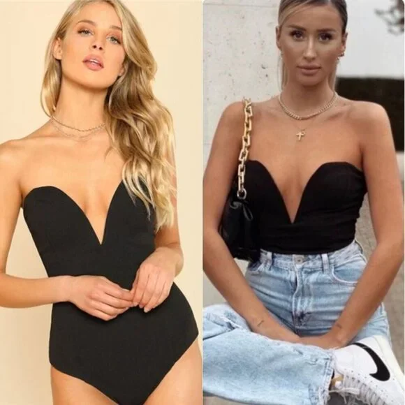 NEW Strapless Plunging Sweetheart Neckline Boned Corset Bodysuit Black 2X XXL - Picture 2 of 9